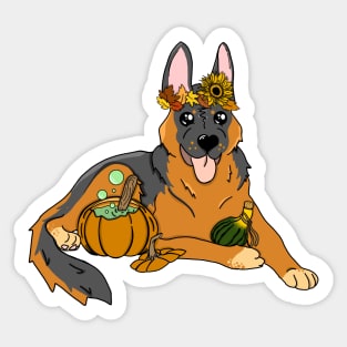 German Shephard Fall Druid | DND Dog | Sunflower Pumpkin Cauldron Sticker